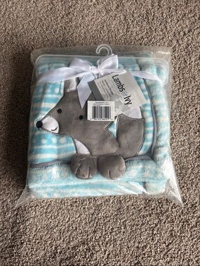 Lambs & Ivy Plush Fox Baby Blanket - Blue & Gray